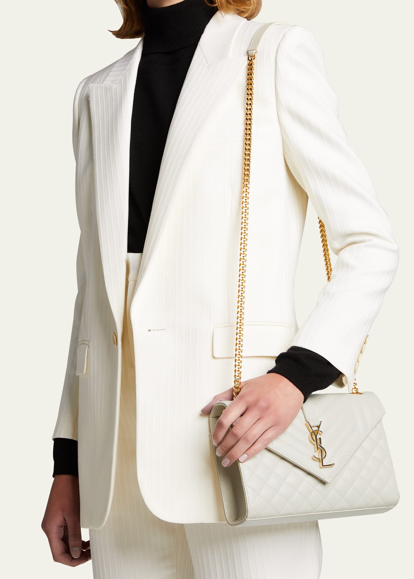 Medium Tri-Quilted Matelasse Grain de Poudre Flap Shoulder Bag, Golden Hardware - 2