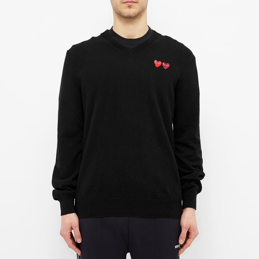 Comme des Garcons Play Double Heart V-Neck Jumper - 3