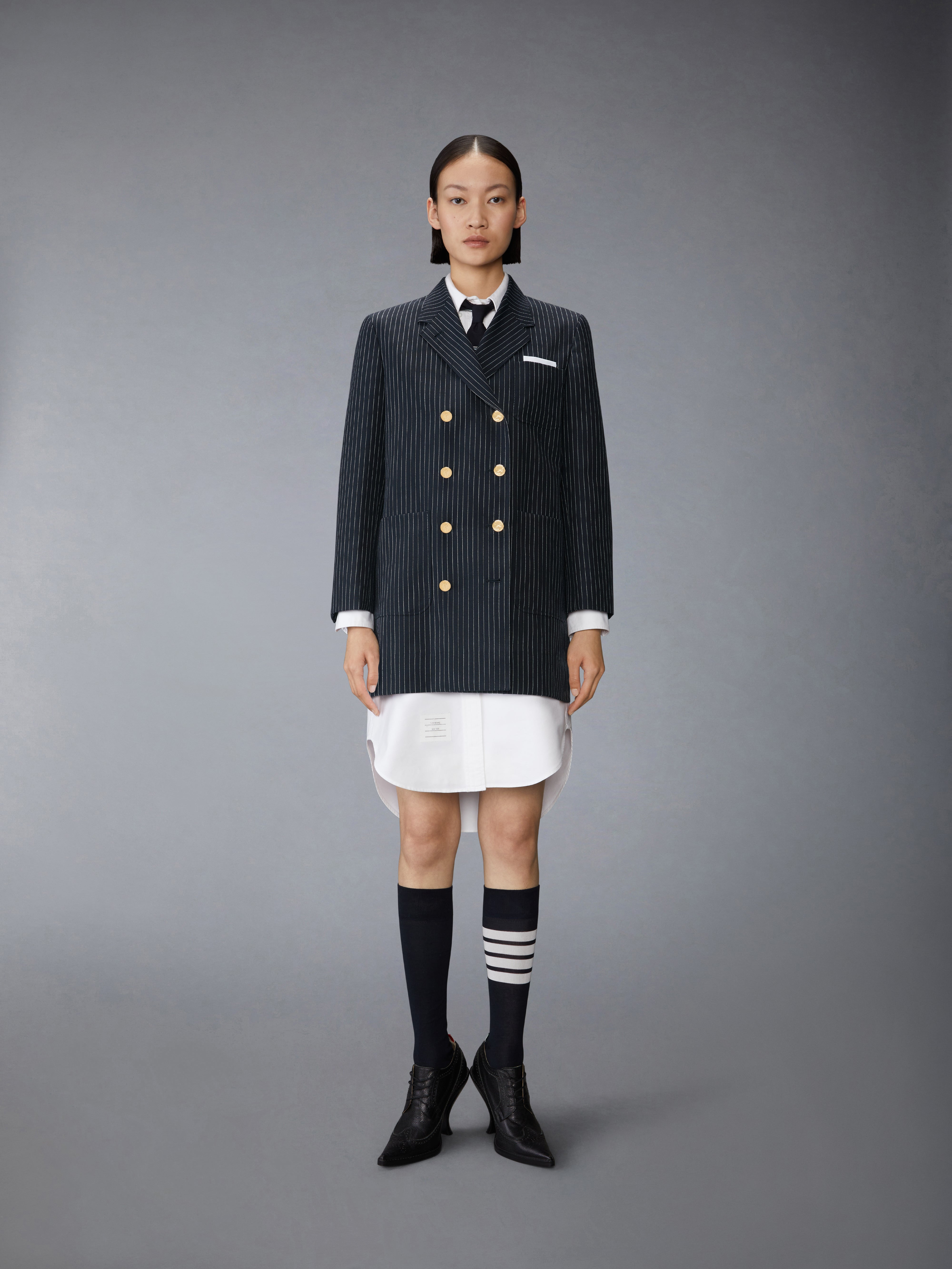 PINSTRIPE HIGH TWIST WOOL SACK SPORTCOAT DRESS - 2