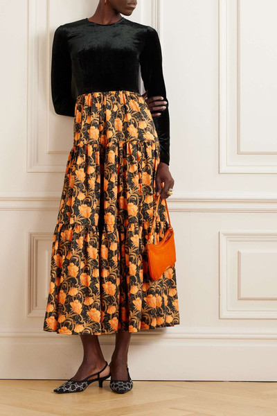 La DoubleJ Big velvet and floral-print twill maxi dress outlook