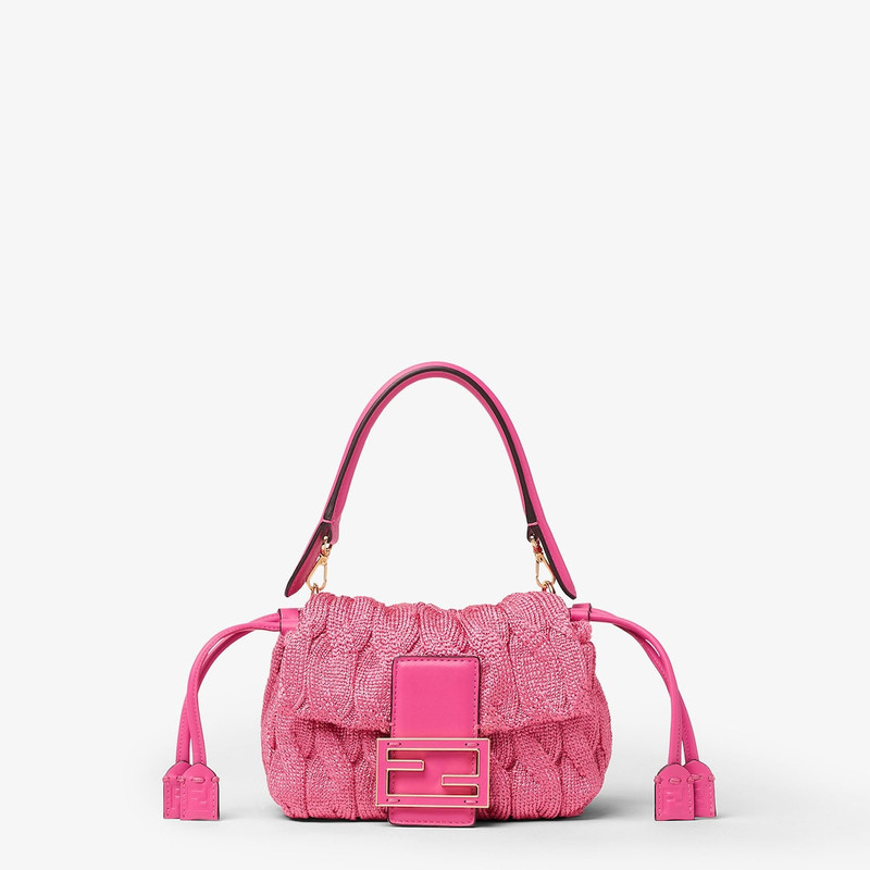 Mamma Baguette Small Fuchsia cable-knit mini-bag 1
