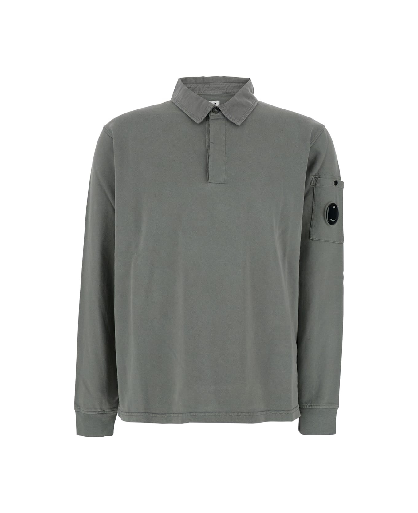 Grey Sweatshirt With Polo Shirt Style Collar And Logo Plaque On The Sleeve In Cotton Man - 1