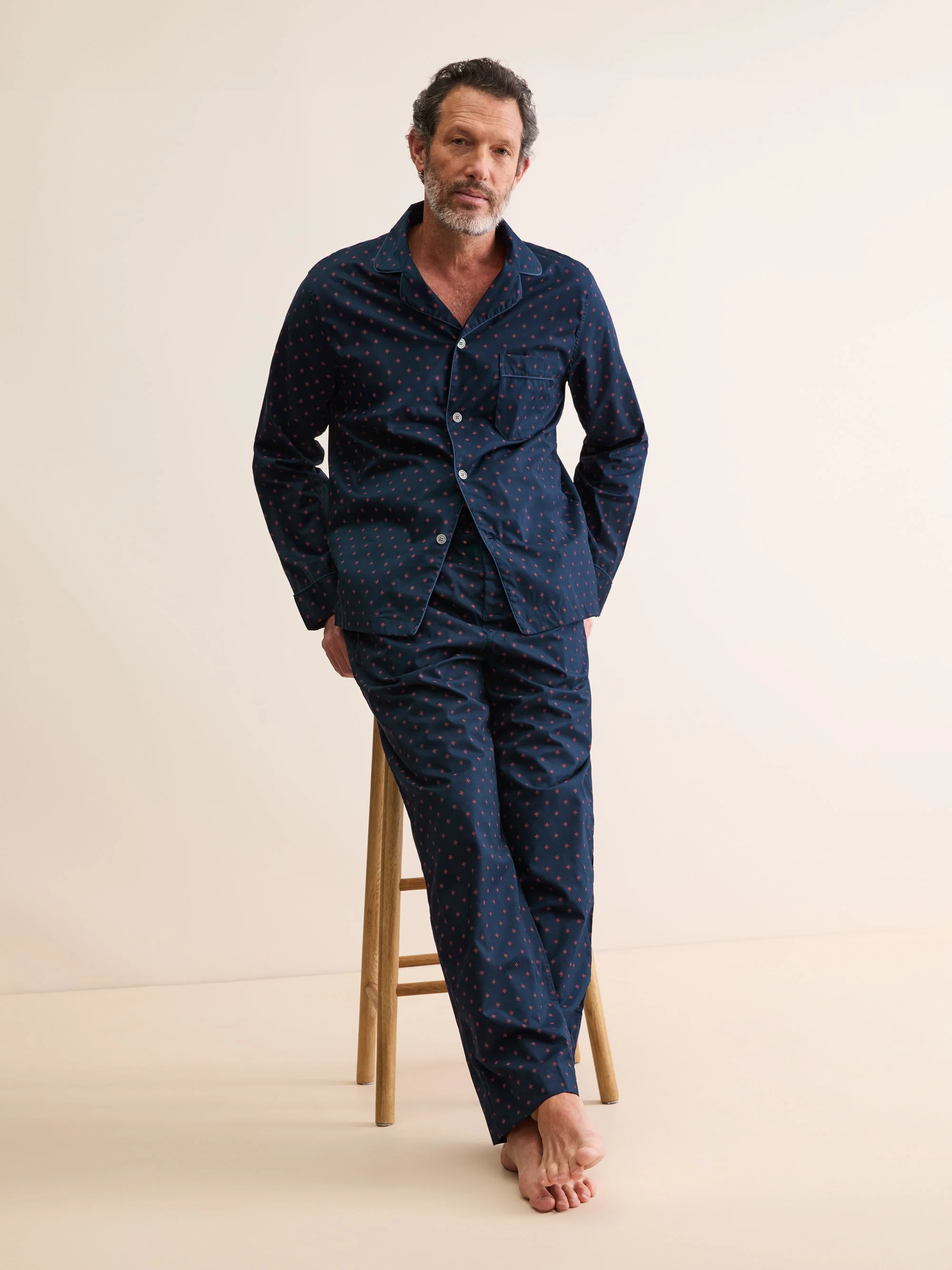 Men's Classic Fit Pajamas Rose Star Motif Navy - 1