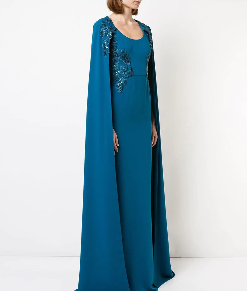 CREPE CAPED GOWN WITH EMBROIDERY 4