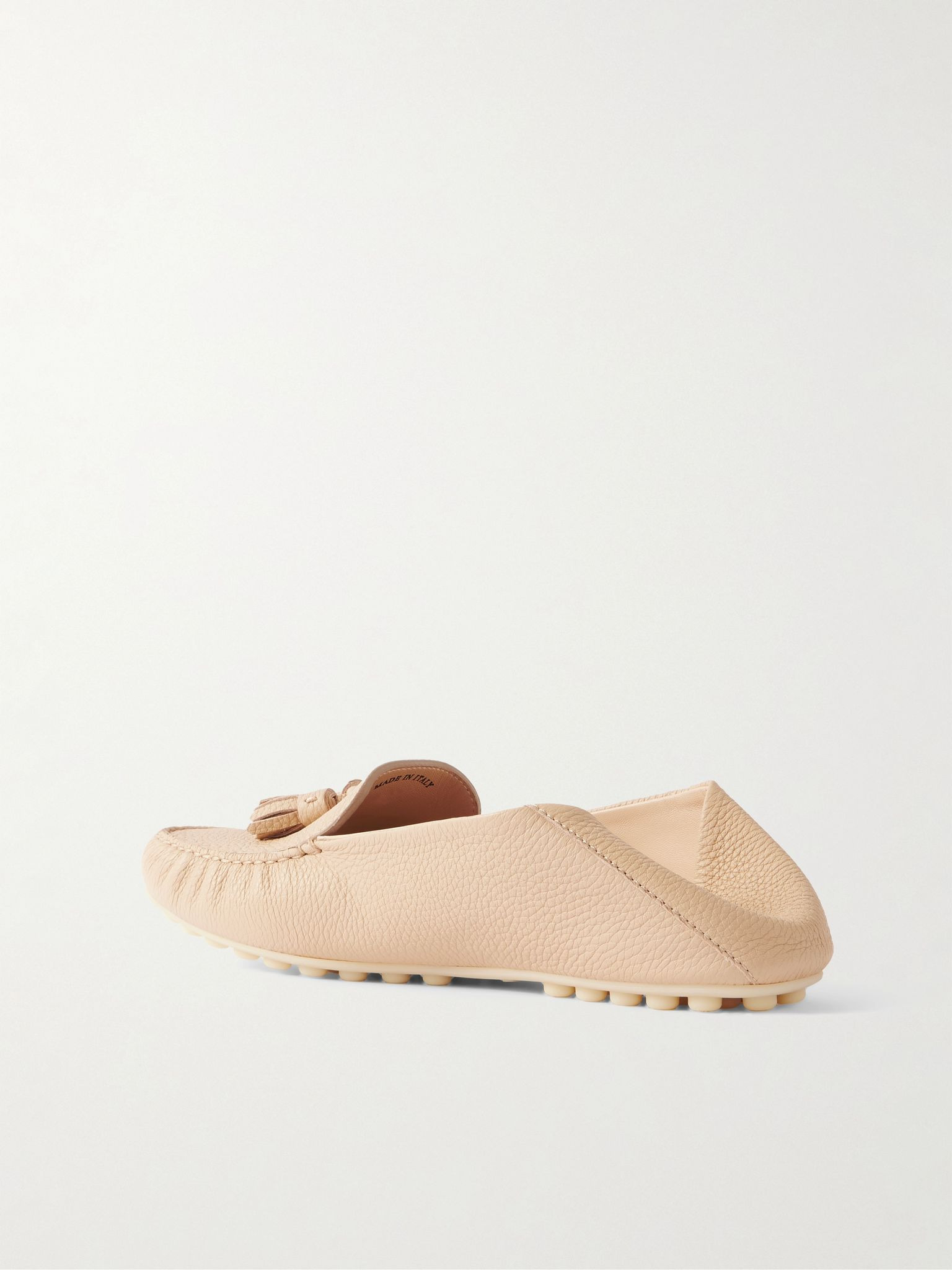 Tasseled textured-leather collapsible-heel loafers Beige - 3