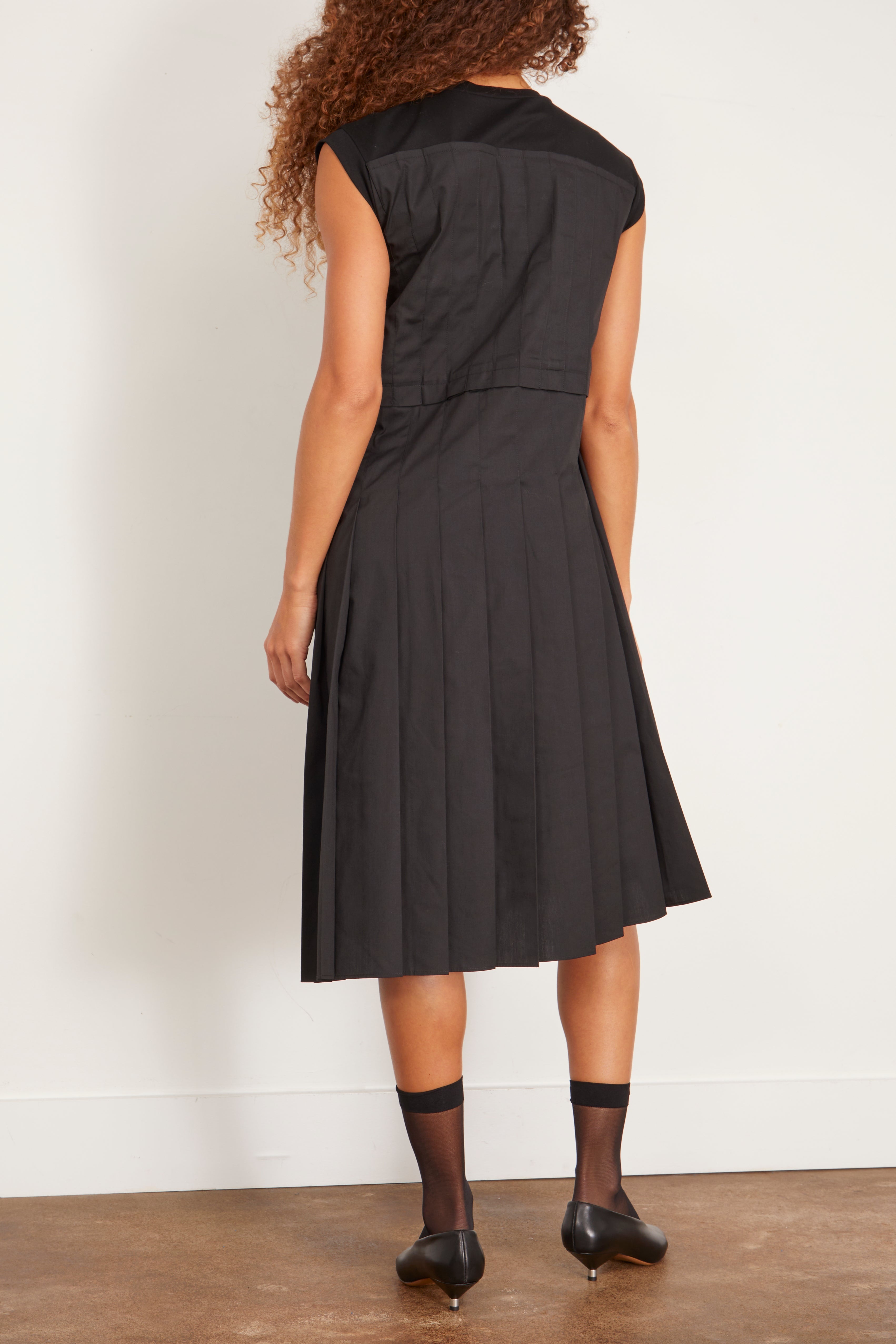 Cotton Poplin x Cotton Jersey Dress in Black - 4