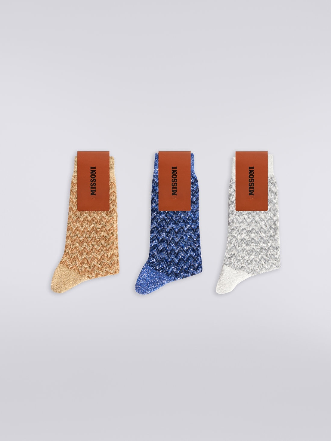 Three-piece set of zigzag cotton blend socks with lurex - 1