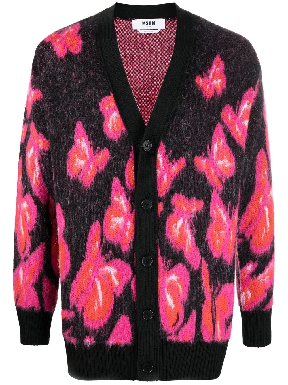 butterfly-print V-neck cardigan - 1