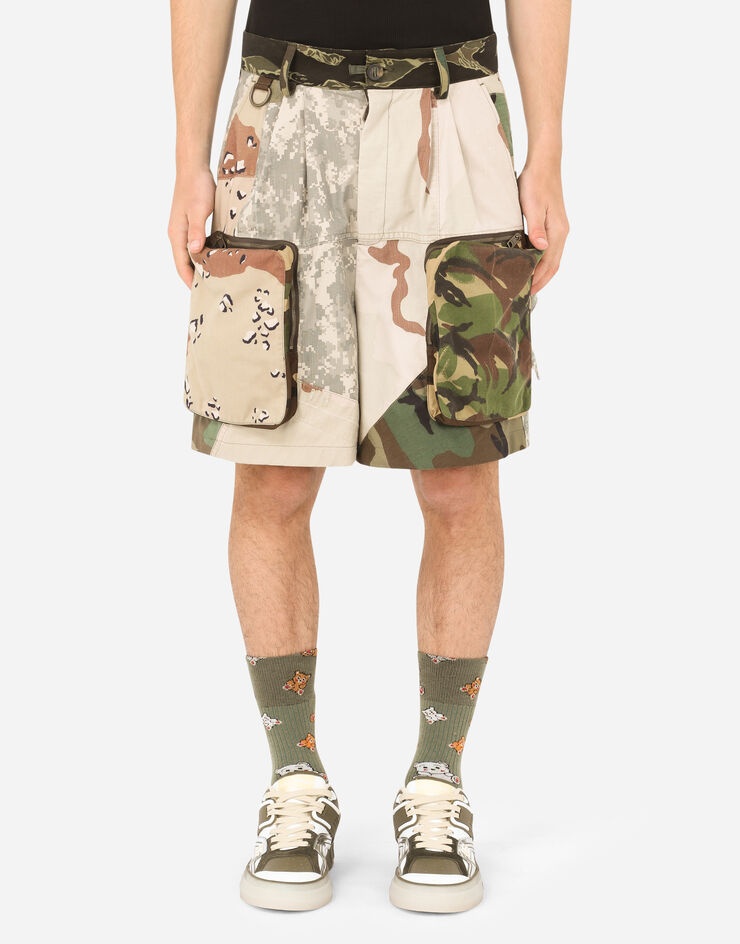 Camouflage patchwork cargo shorts - 1