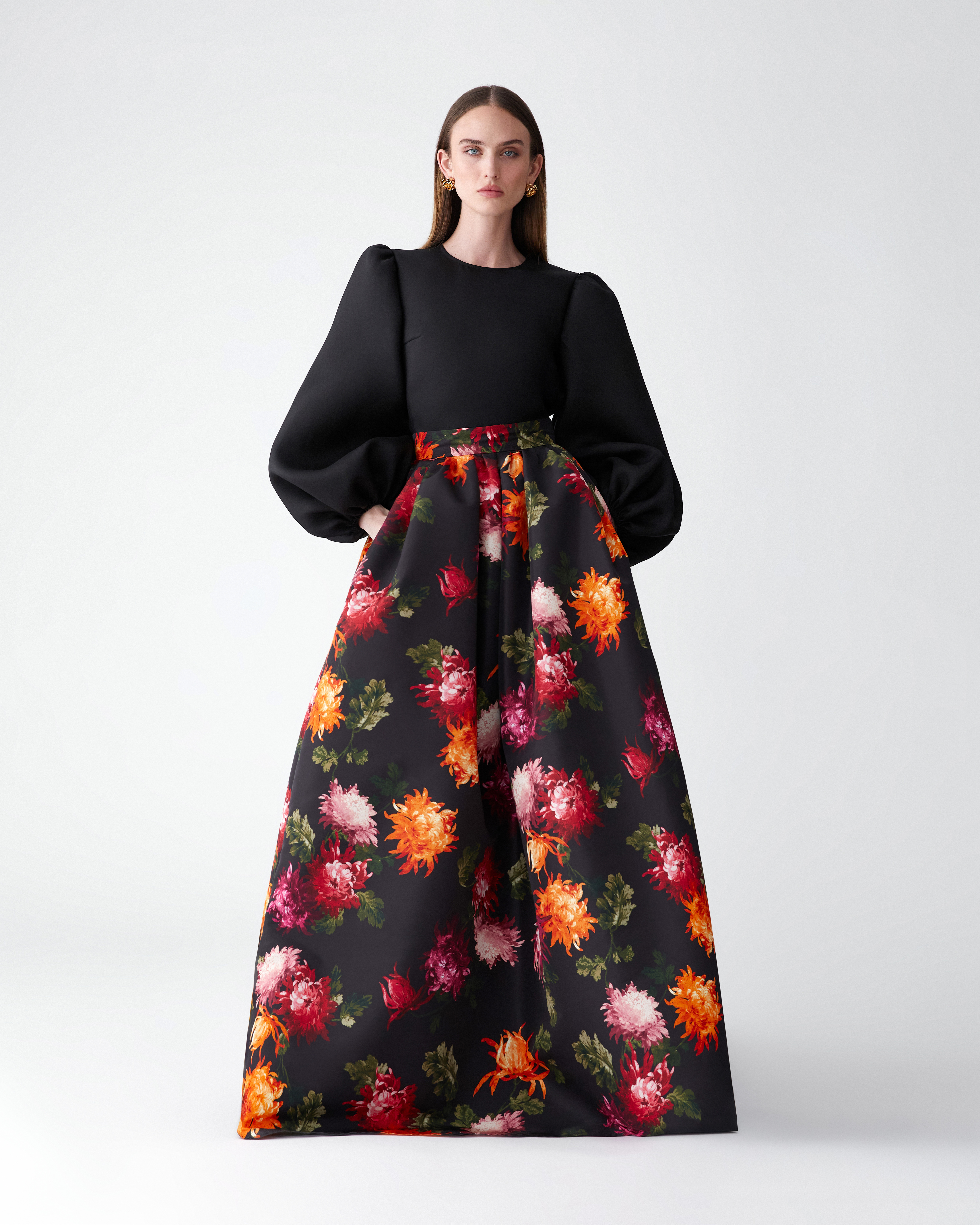 Chrysanthemum-Print Ball Skirt - 2