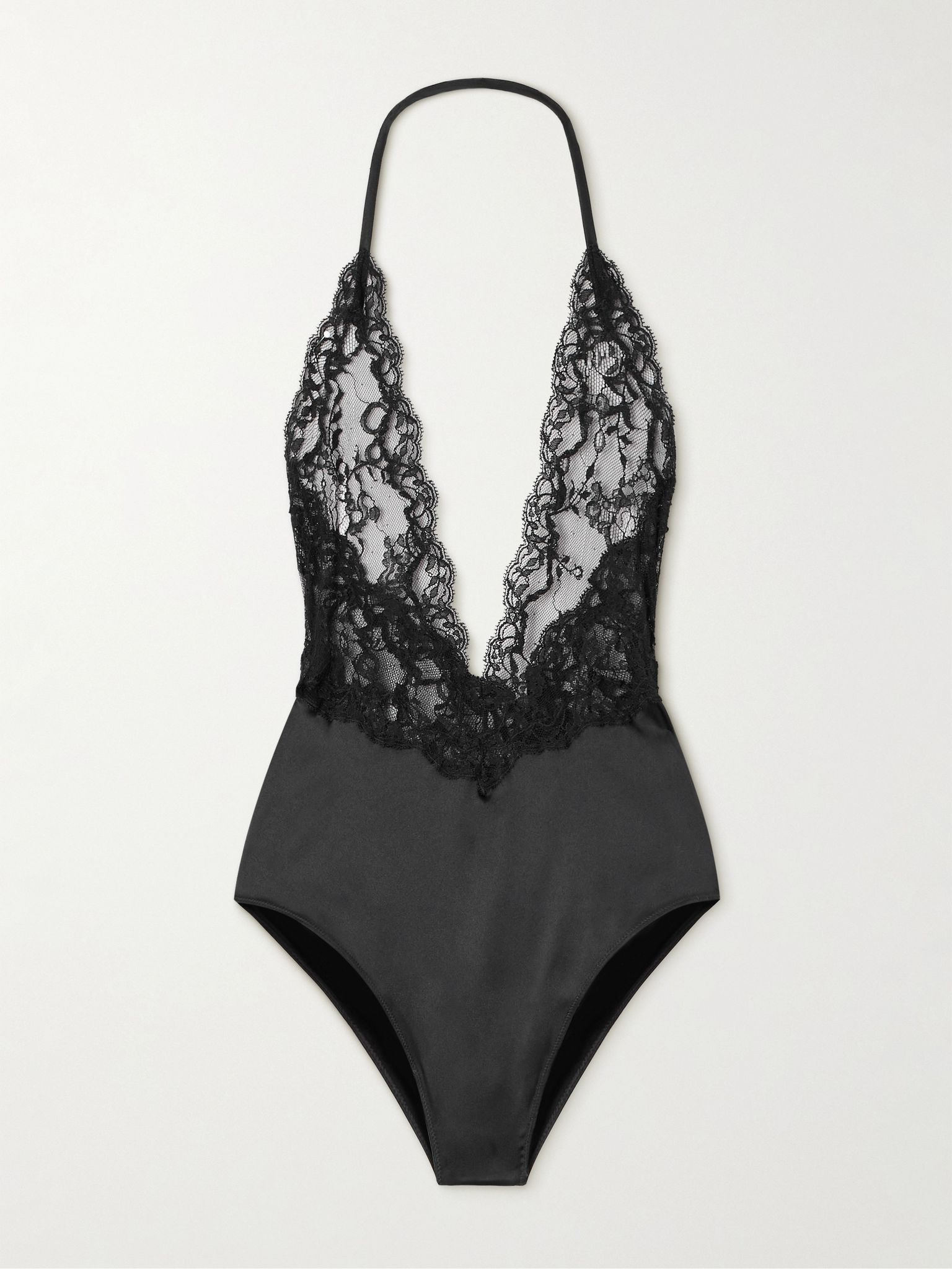 Lace and satin halterneck bodysuit Black - 1