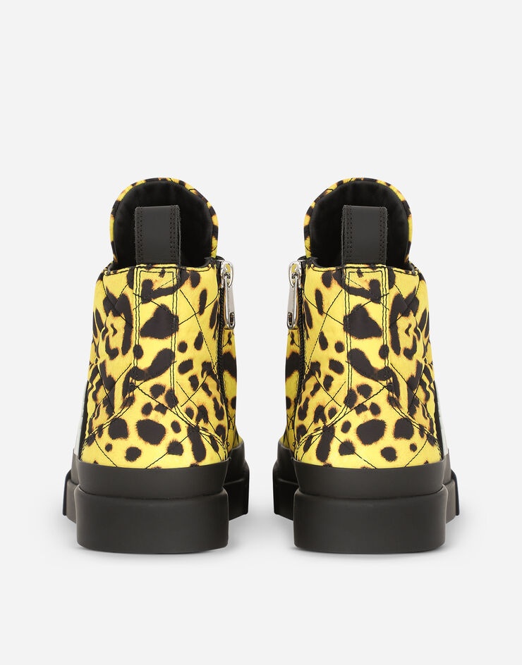 Quilted nylon Portofino Light mid-top sneakers with leopard print over yellow base - 3