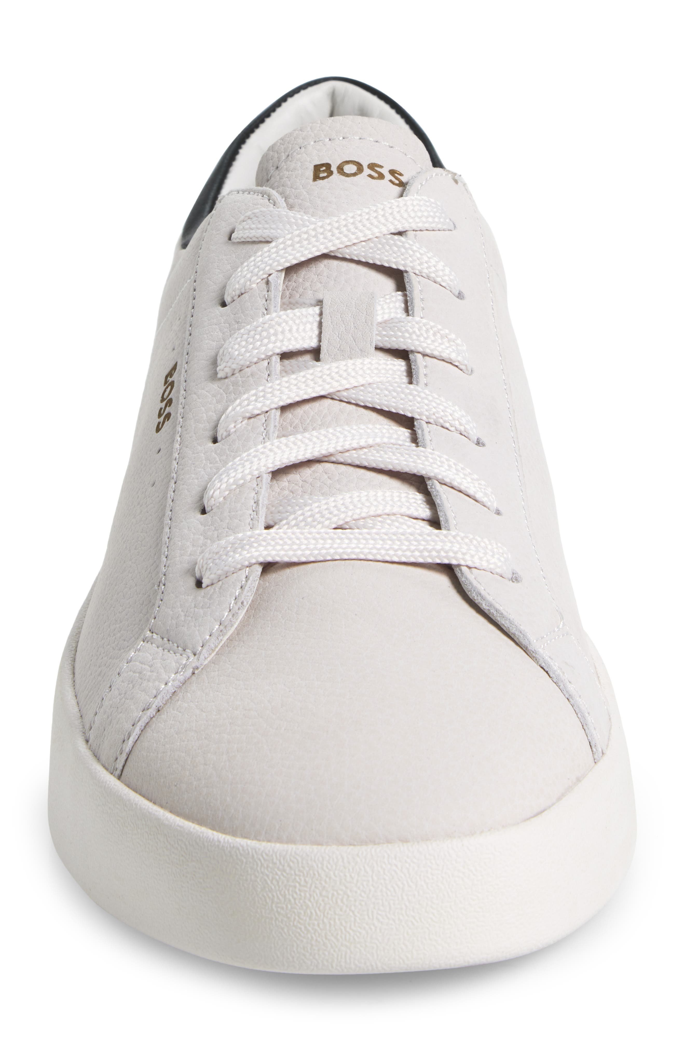 BOSS Belwar Low Top Pebbled Leather Sneaker in White /Black at Nordstrom - 4