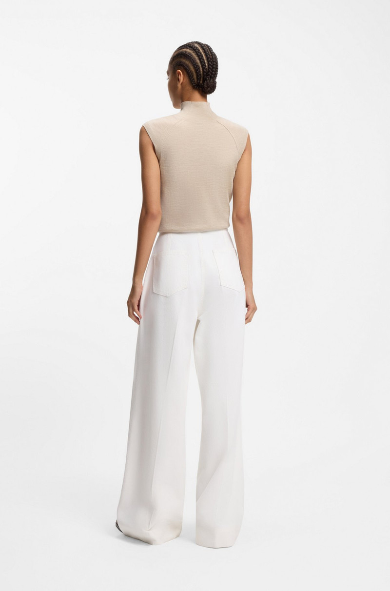 WIDE-LEG JEANS IN CREAM DENIM WITH FRONT PLEATS 4