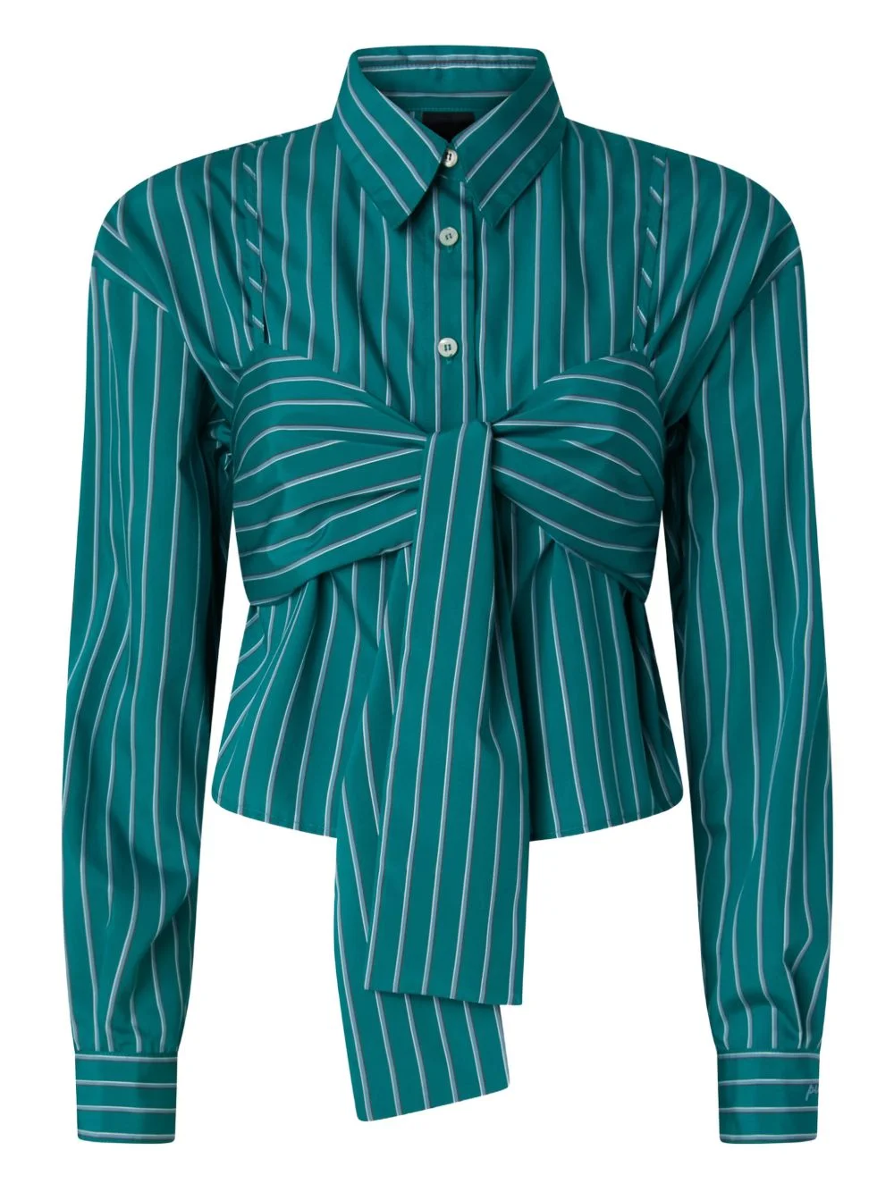 striped-pattern tie-front shirt - 1