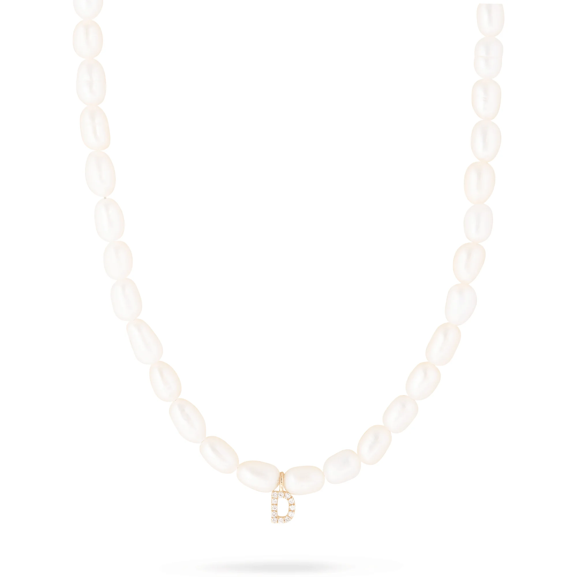 Freeform Pearl Diamond Initial Necklace - 1