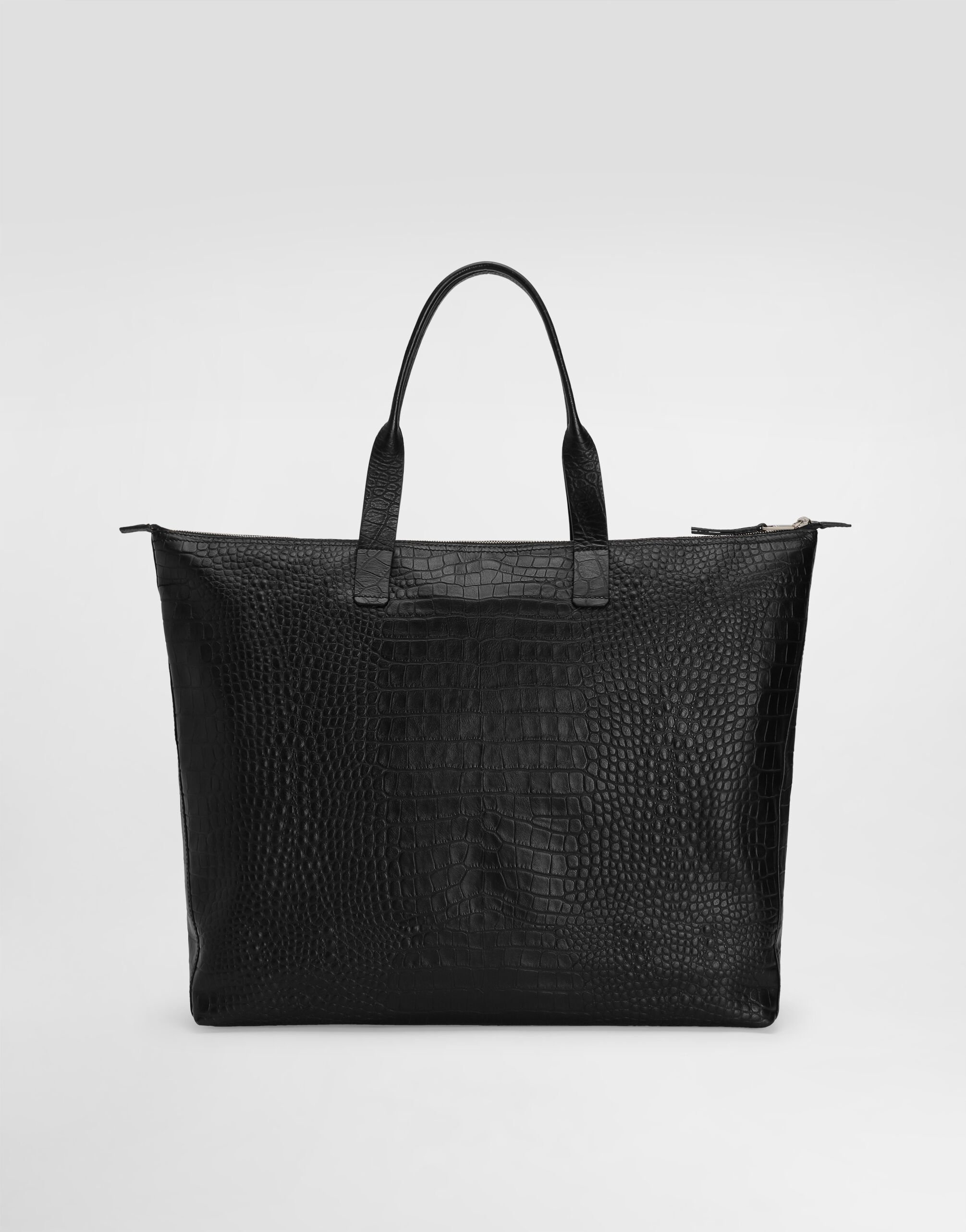 Large crocodile-print calfskin shopper - 4
