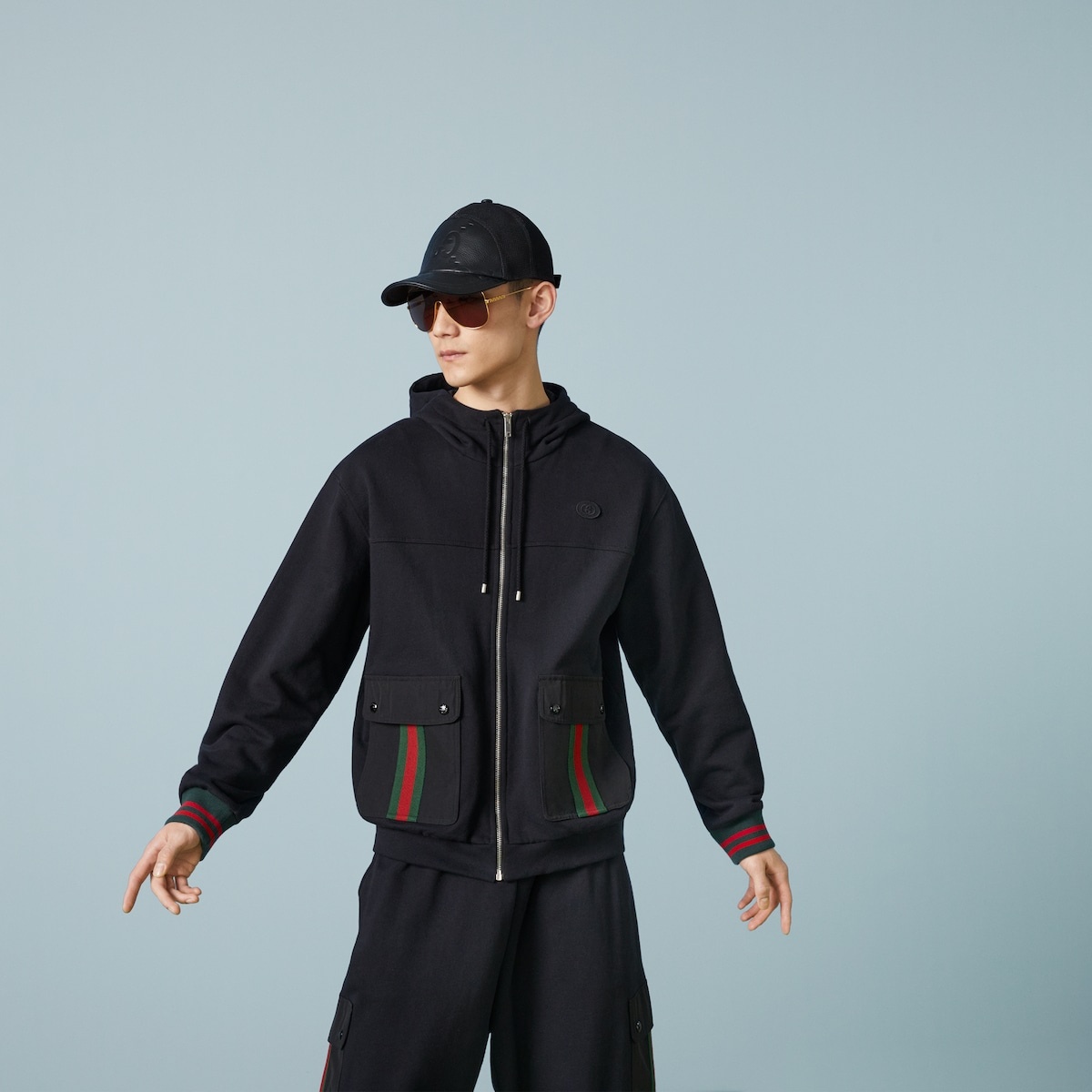 Cotton jersey hooded jacket with Web - 5