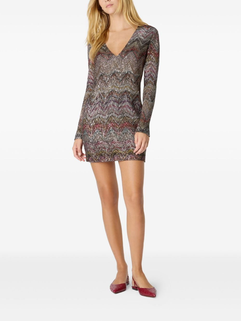 sequin-embellishment zigzag-pattern mini dress - 2