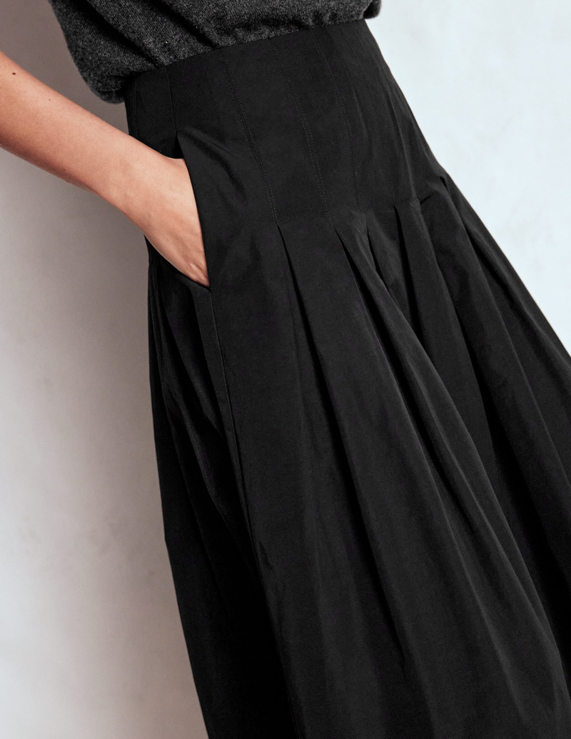 Valentina Taffeta Midi Skirt-Black 3