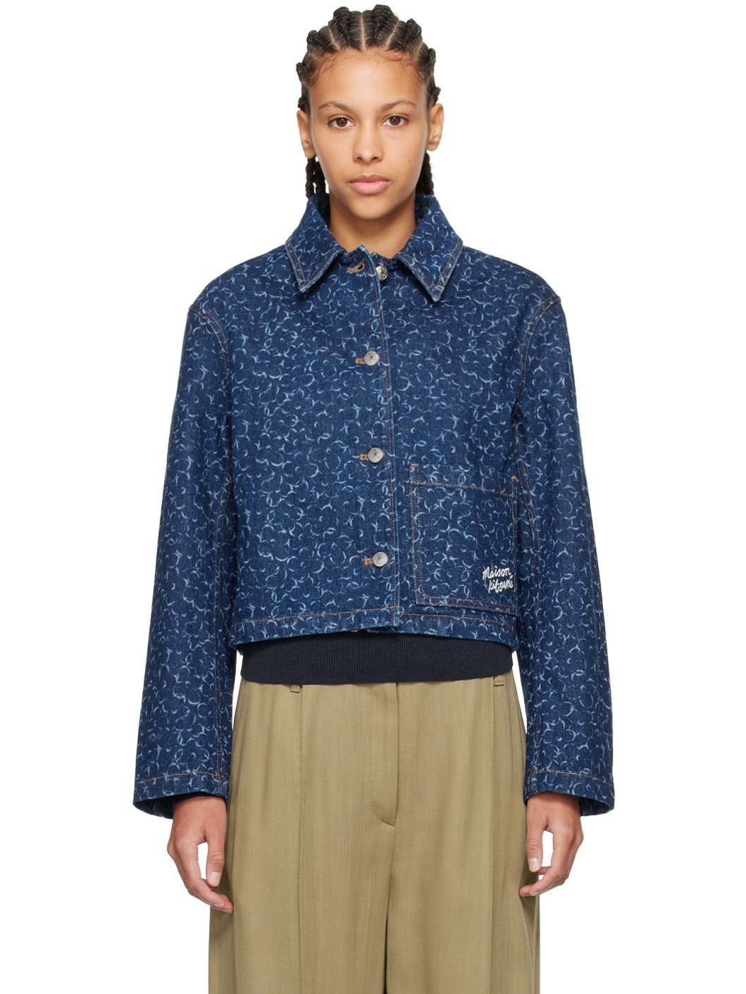 Navy Cropped Denim Jacket - 1