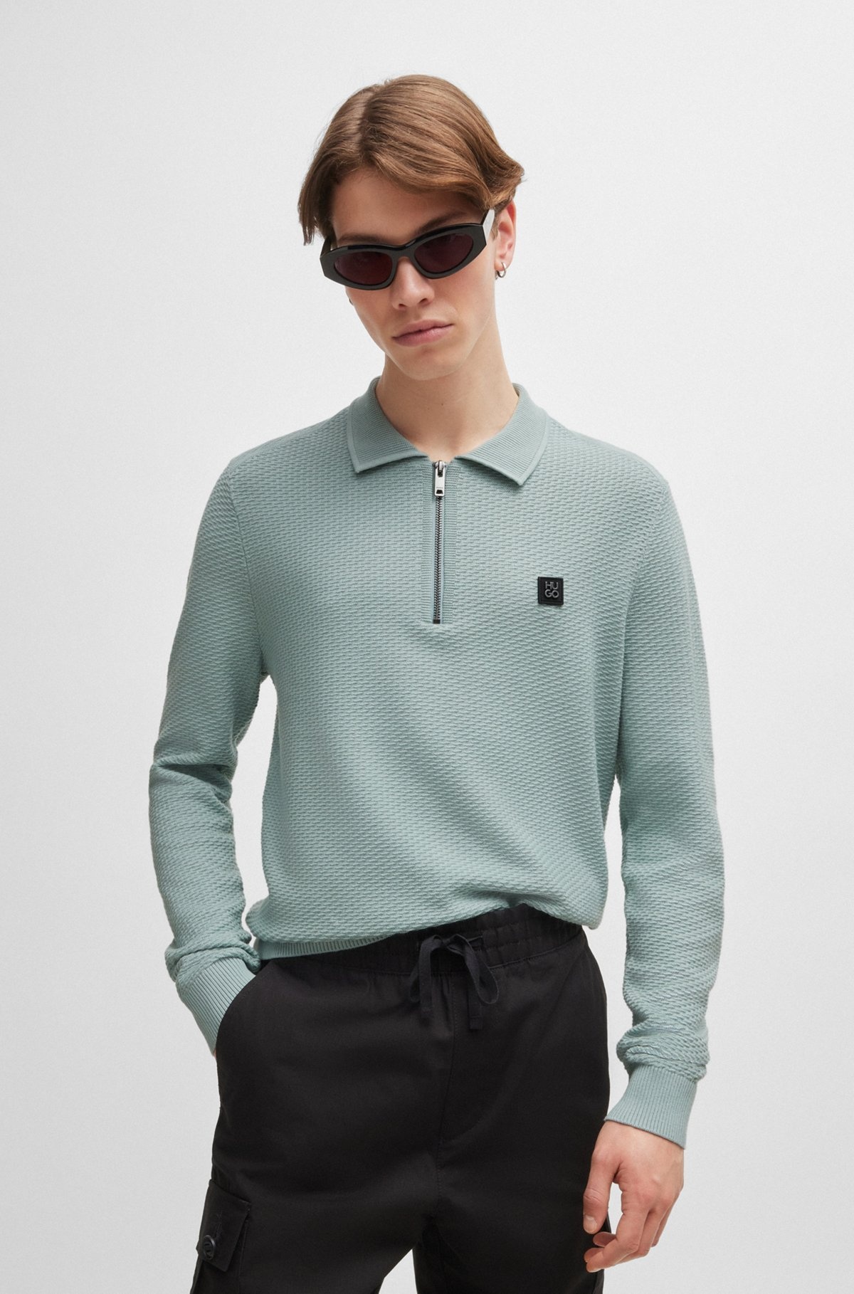 ZIP-NECK KNIT POLO WITH STACKED LOGO - 2