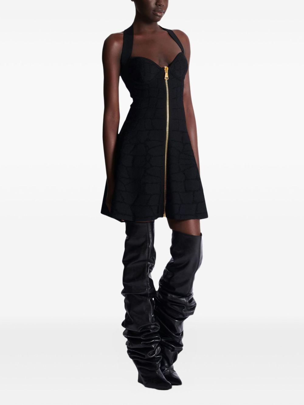 halterneck zip-front mini dress - 3