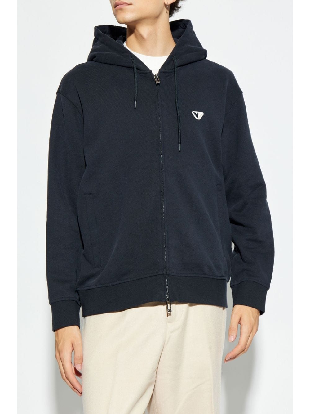 embroidered logo zipped hoodie - 3