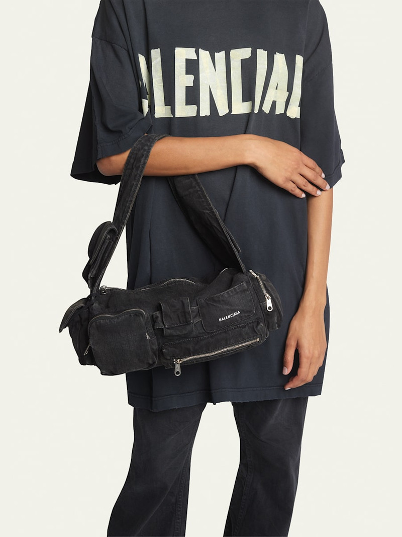 BALENCIAGA Superbusy Sling Washed Denim Shoulder Bag outlook