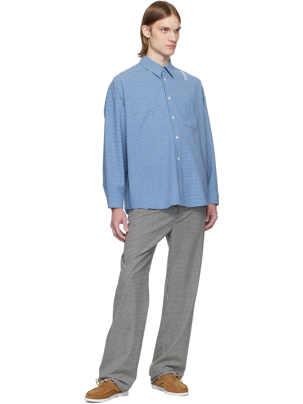 Blue & White Checked Wool Shirt - 4
