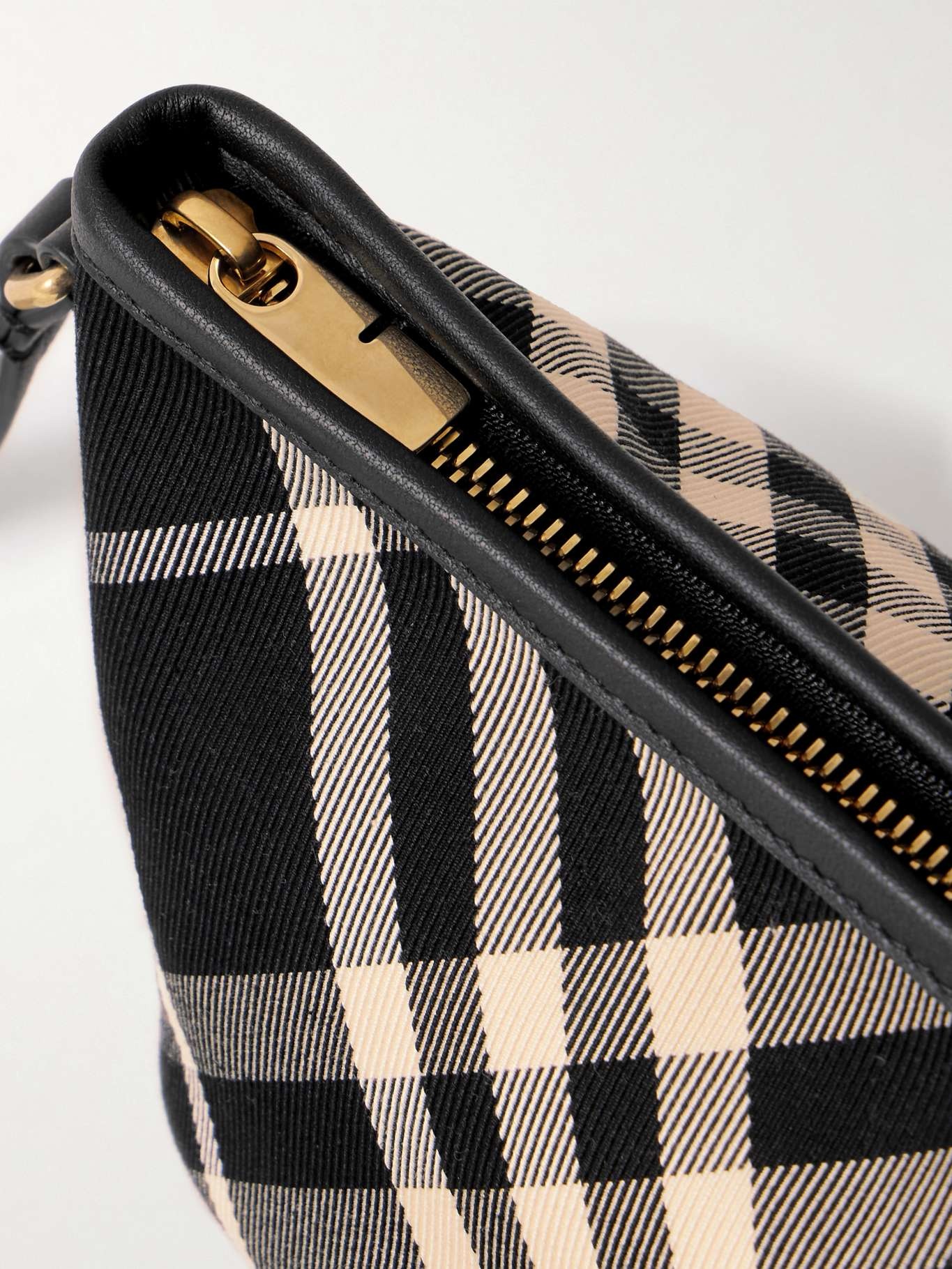 Leather-trimmed checked cotton-twill shoulder bag - 4