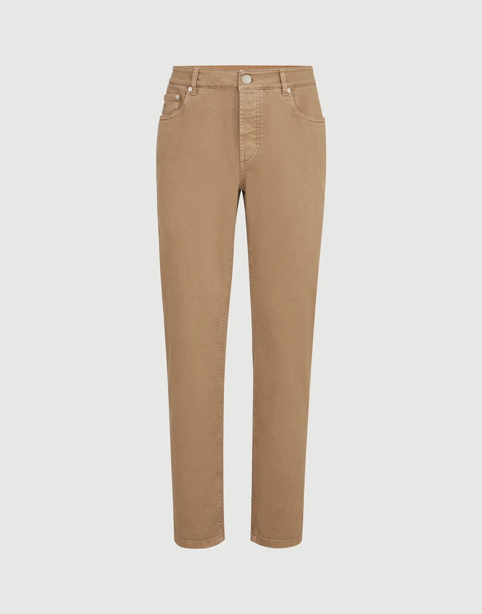 Garment-dyed comfort lightweight denim traditional fit five-pocket trousers - 1