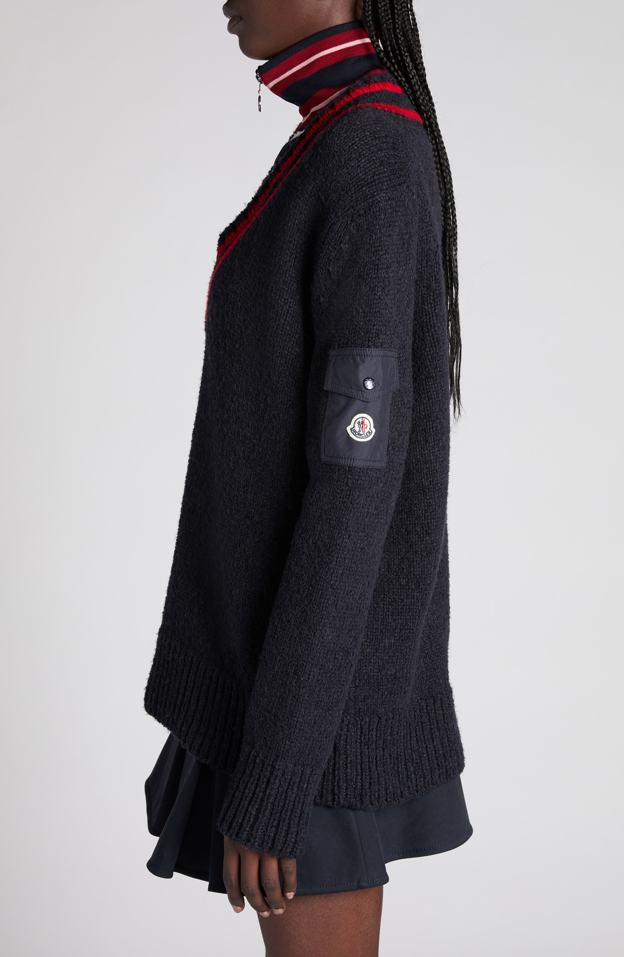 Moncler Padded V-Neck Sweater in Dark Navy Blue at Nordstrom - 4