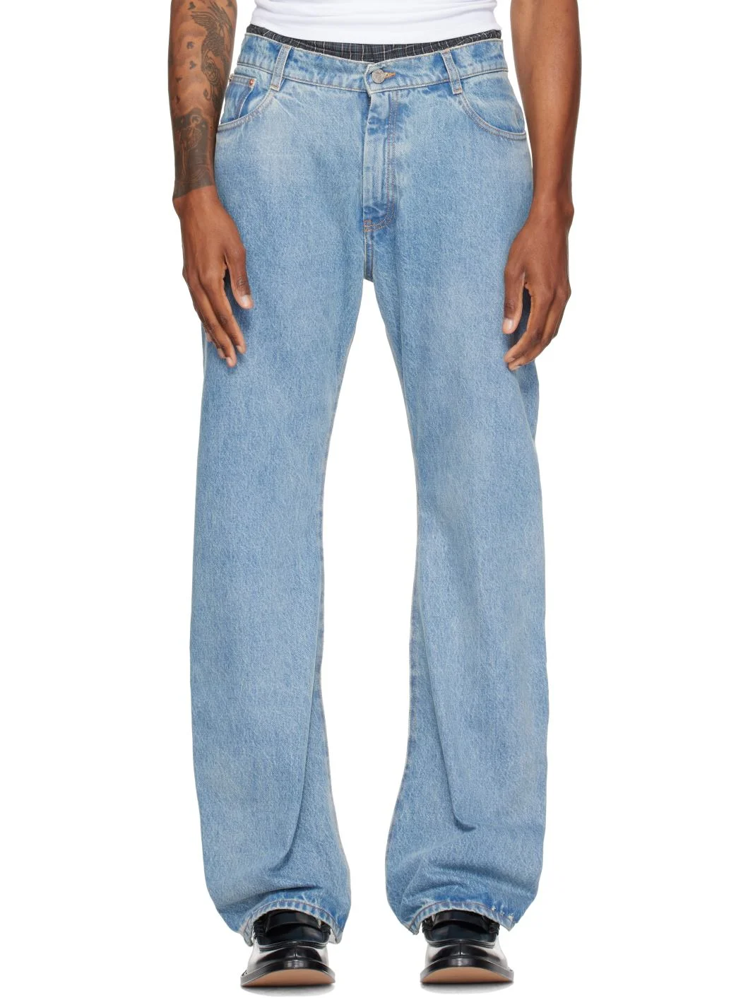 Blue & Transparent Back O-Leg Jeans - 1