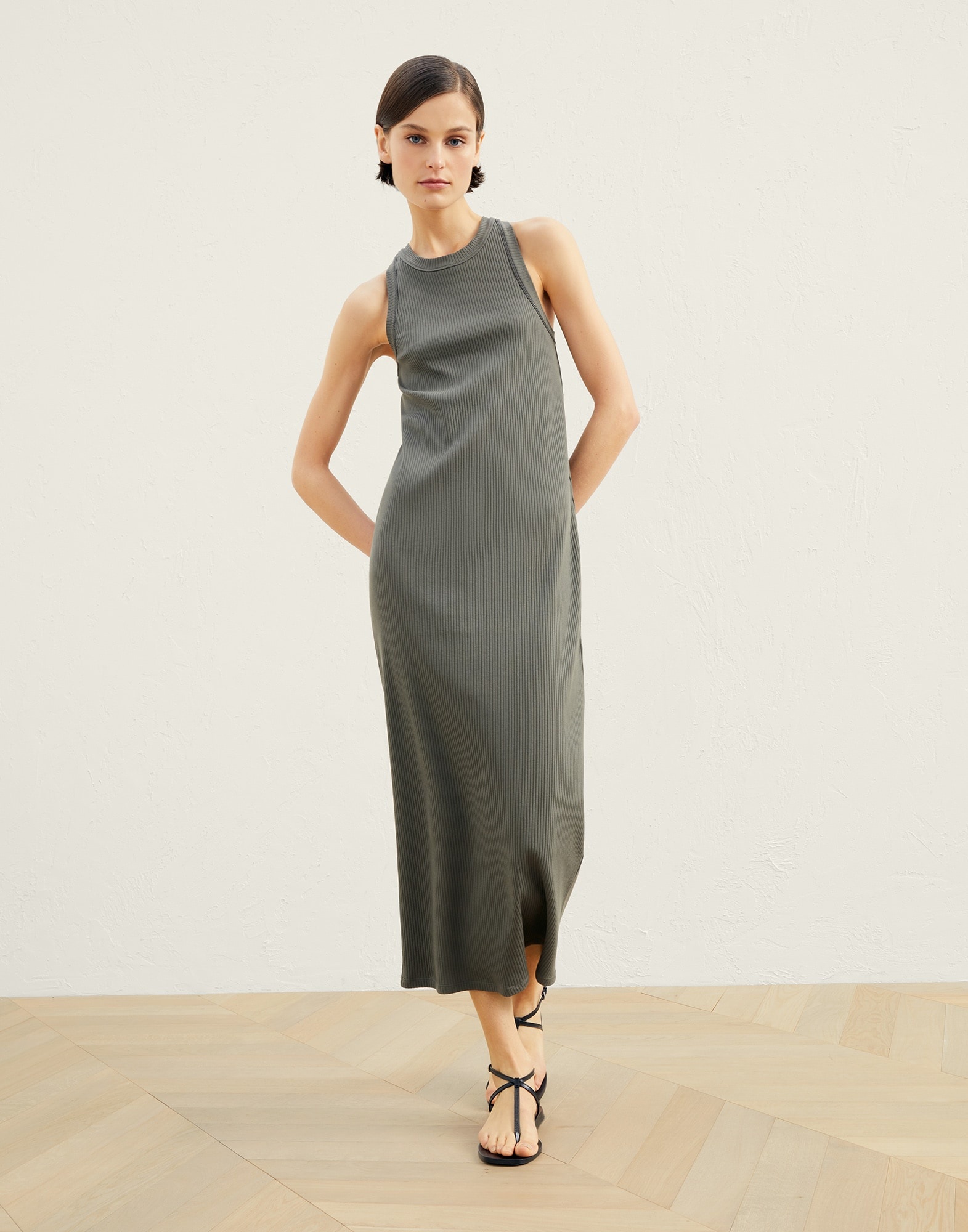 Stretch cotton ribbed jersey dress with monili - 1