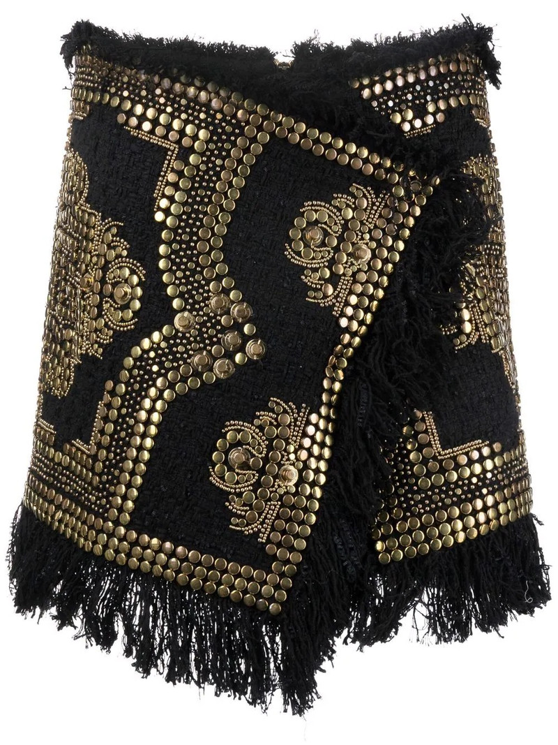 all over studded embroidered tweed skirt 1