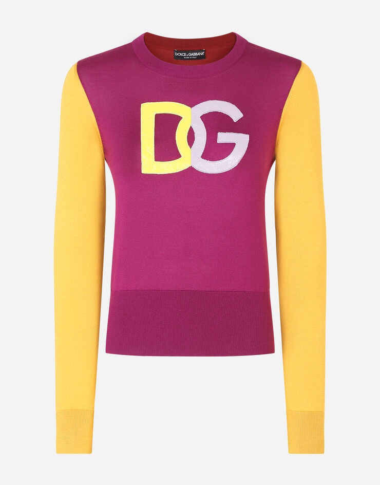 Multi-colored silk sweater with patent leather DG patch - 3