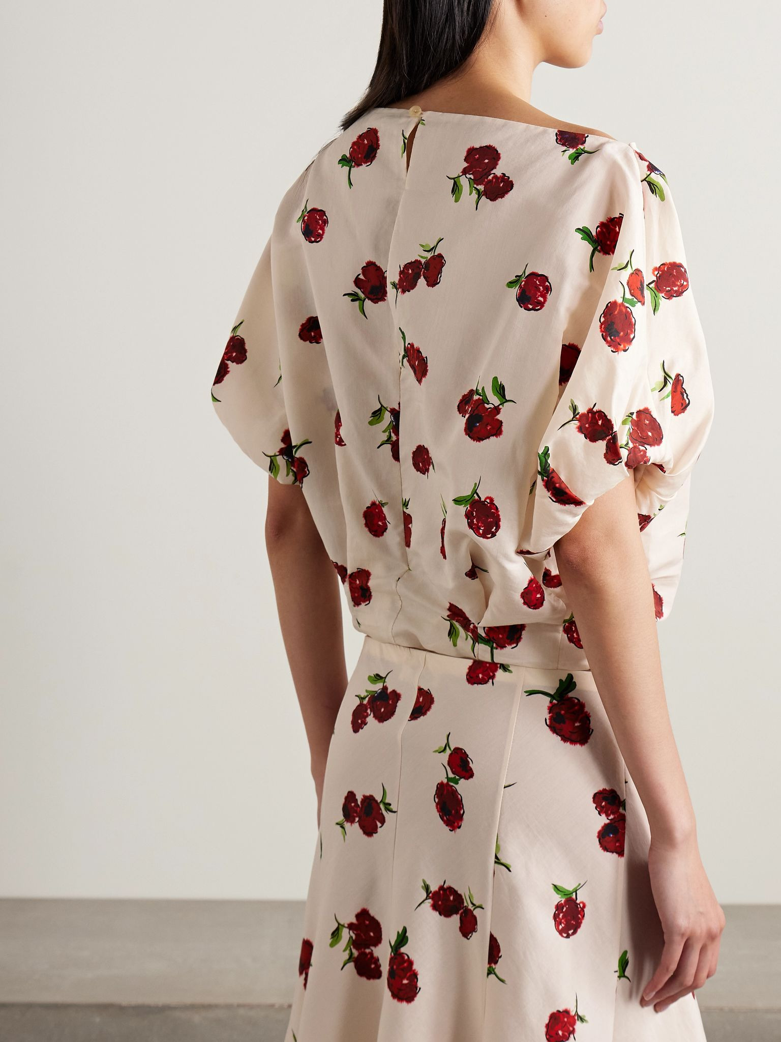 Niles cropped draped silk and cotton-blend twill top Ecru - 3