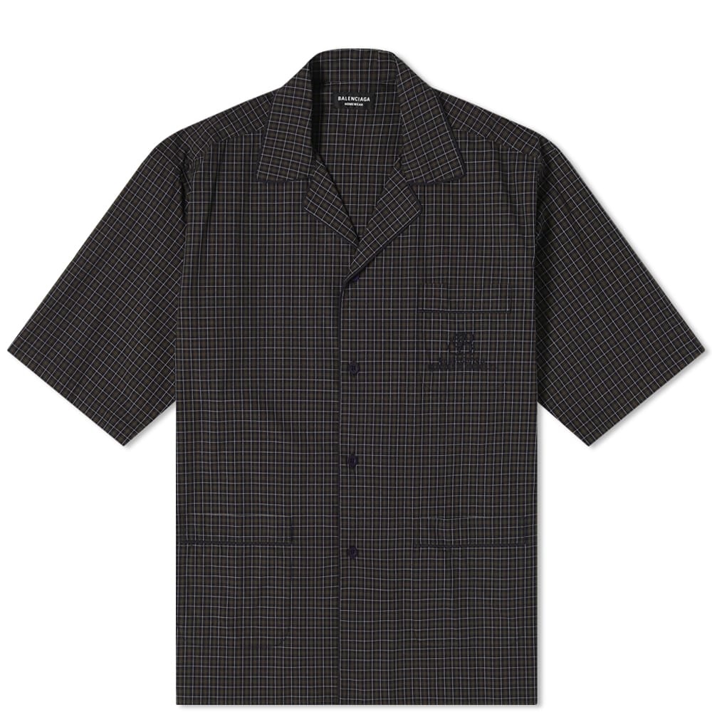 Balenciaga Short Sleeve Embroidered Pocket Check Logo Vacation Shirt - 1