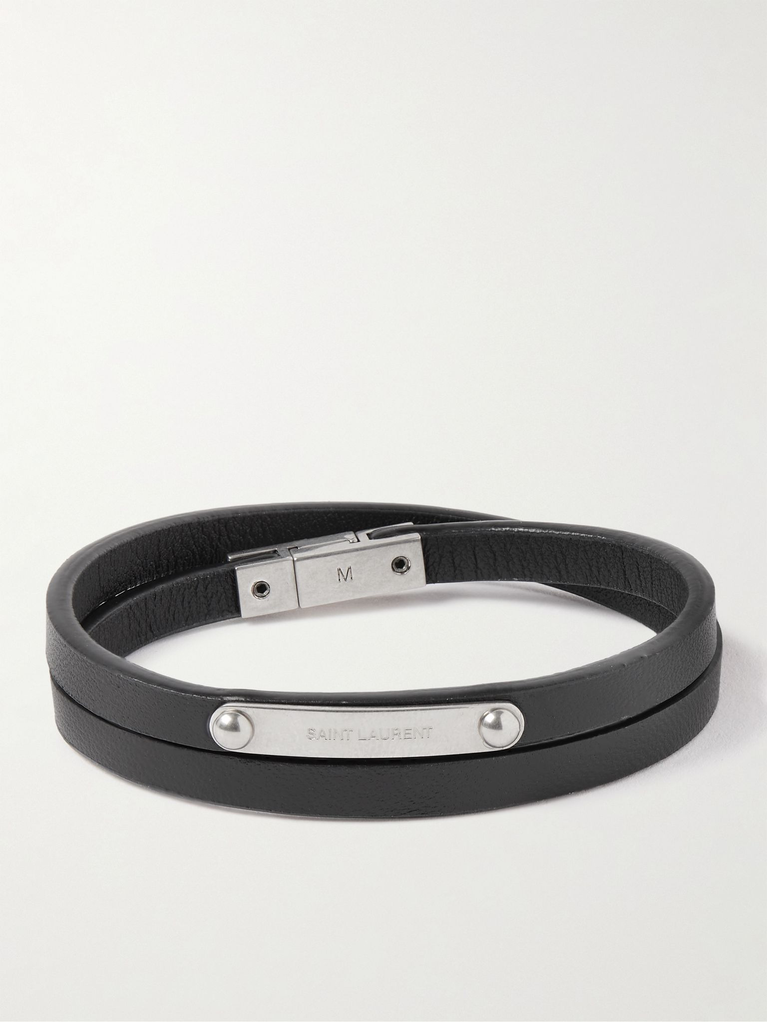 Leather and Silver-Tone Wrap Bracelet Black - 1