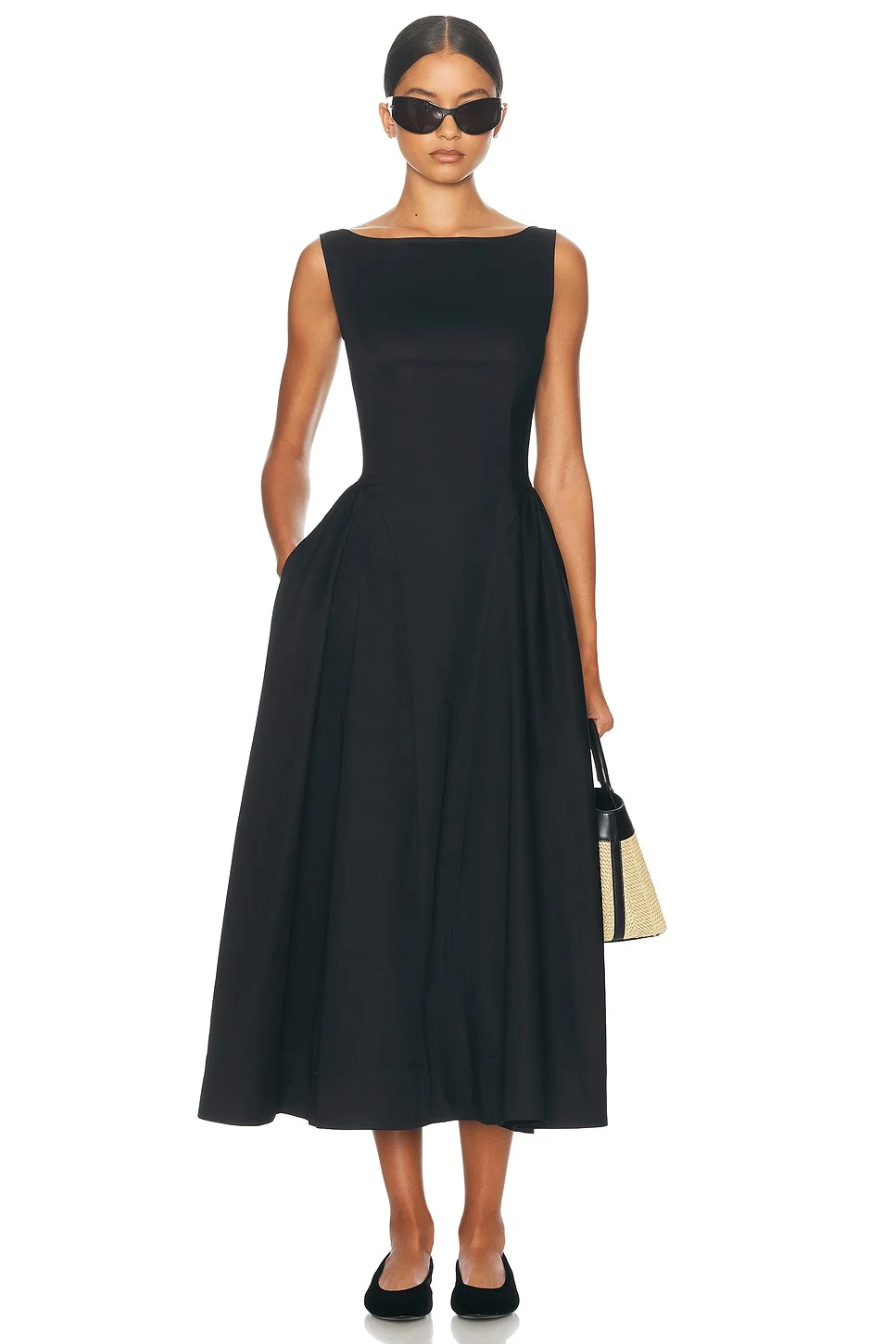 Stretch Cotton Sateen Midi Dress - 1