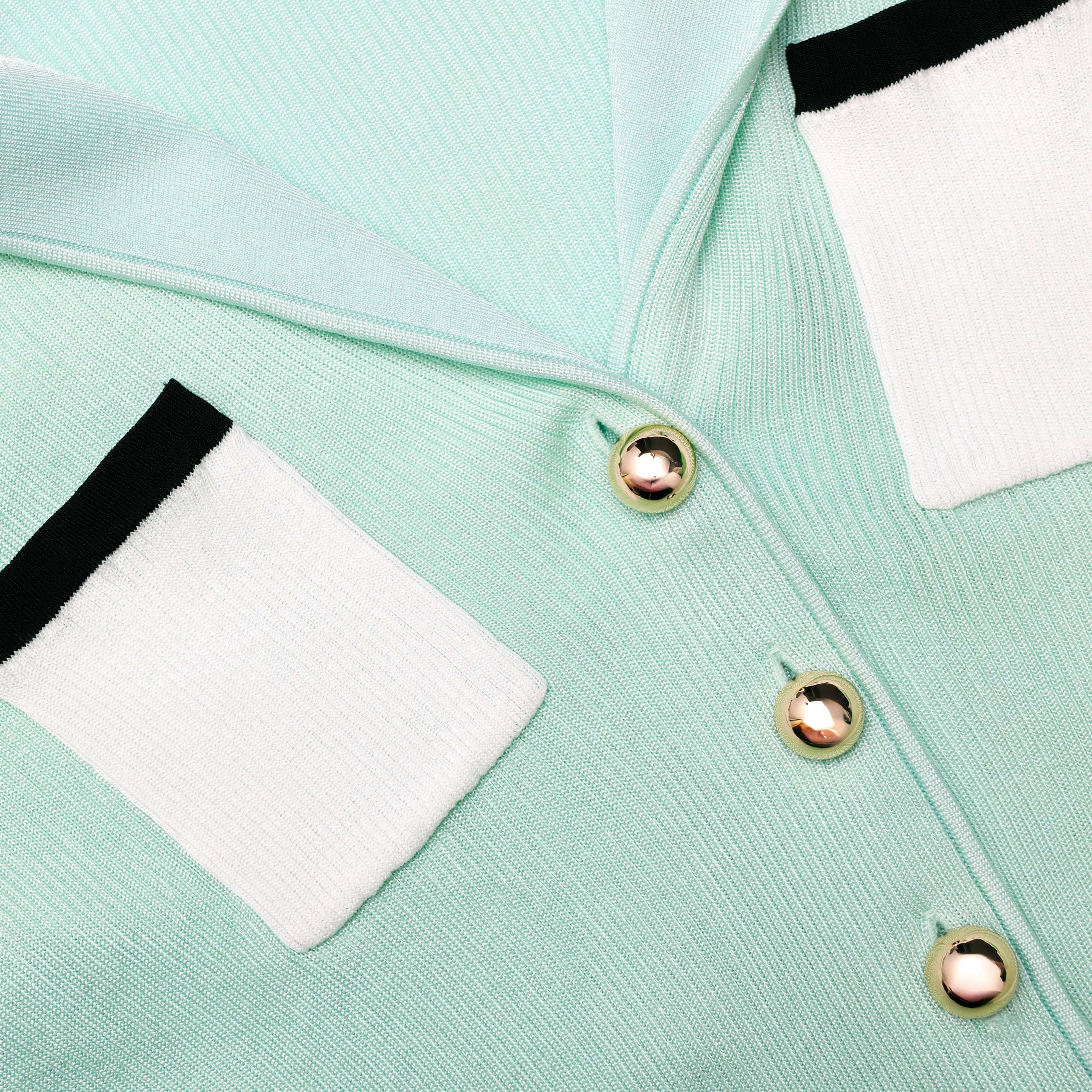 Green Ribbed Viscose Knit Top - 5