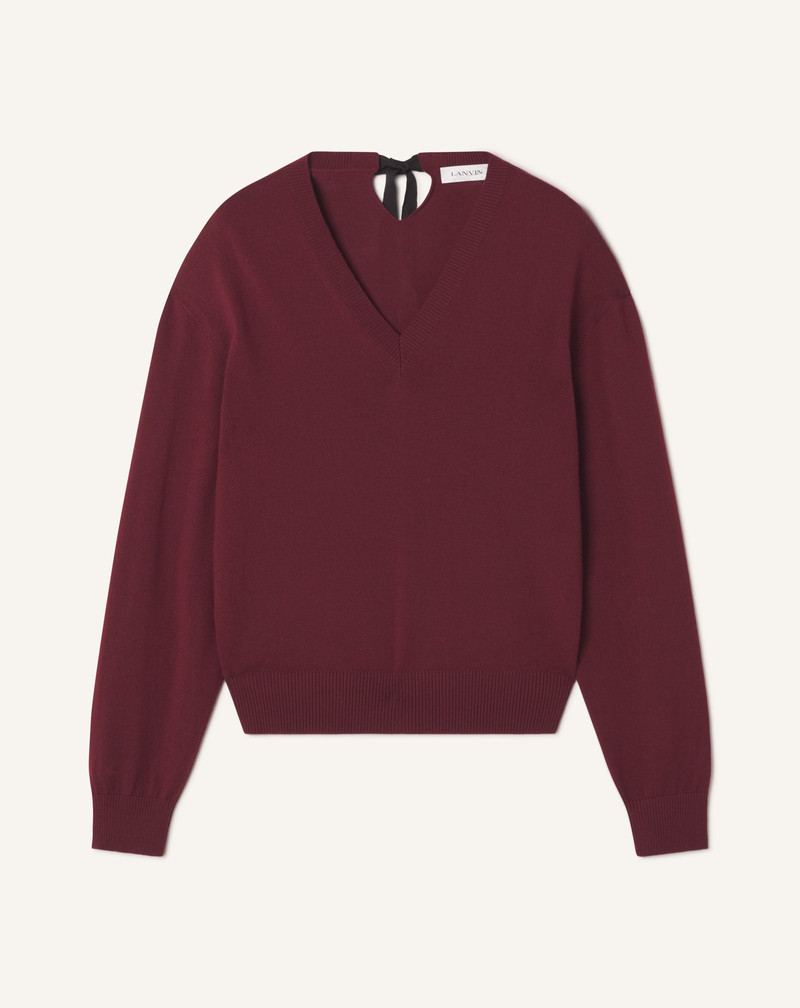 V-NECK MERINO SWEATER WITH GROSGRAIN DETAIL 1