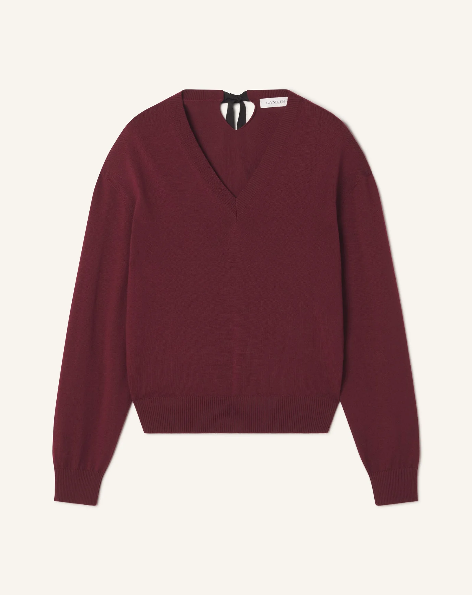 V-NECK MERINO SWEATER WITH GROSGRAIN DETAIL - 1