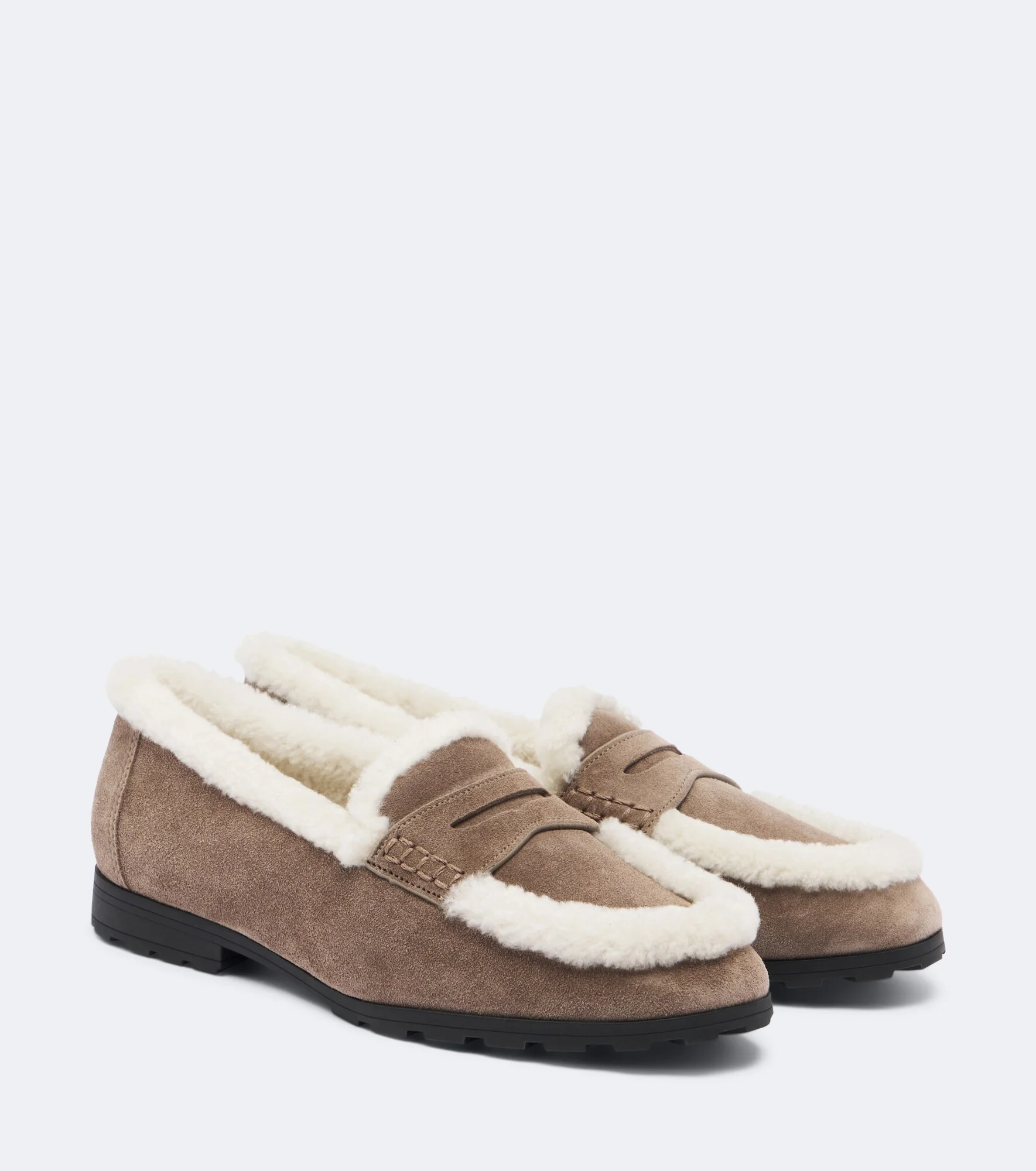 Shearling-lined suede penny loafers - 1