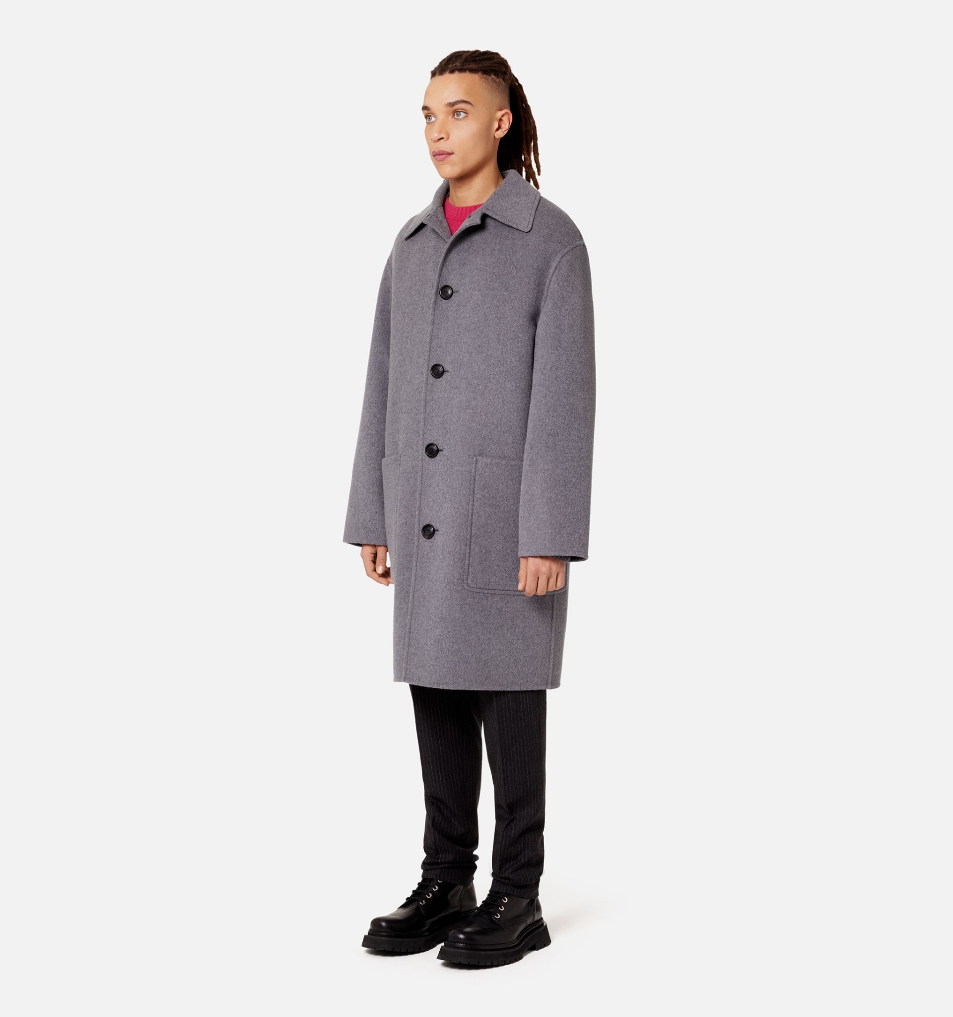 Double Face Coat With Patch Pockets - 4