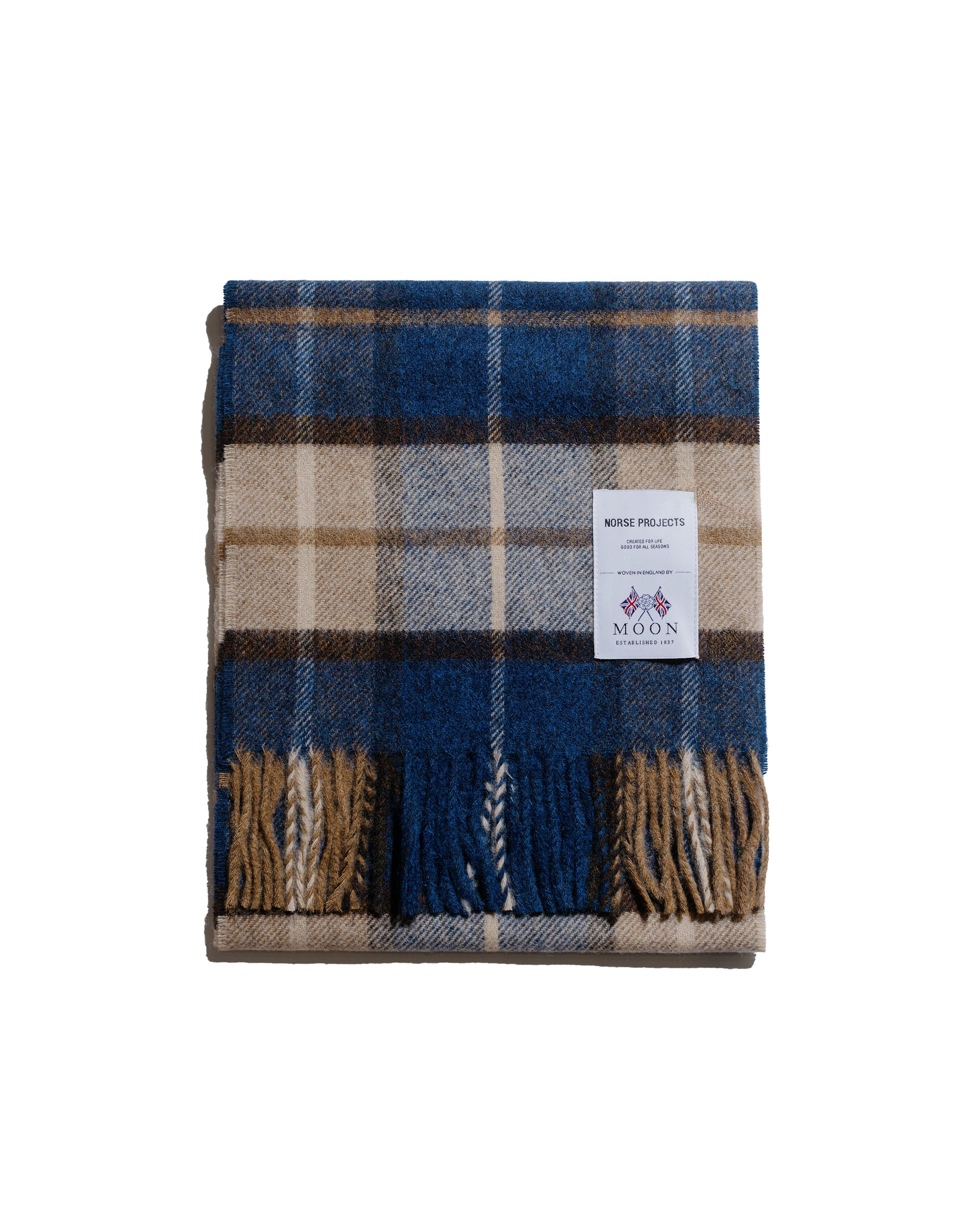 Moon Merino Lambswool Checked Scarf Estate Blue - 2
