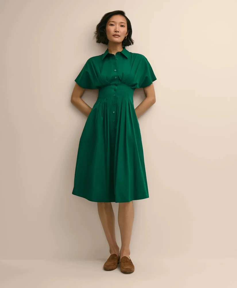 Supima® Cotton Pleated A-Line Shirtdress - 1