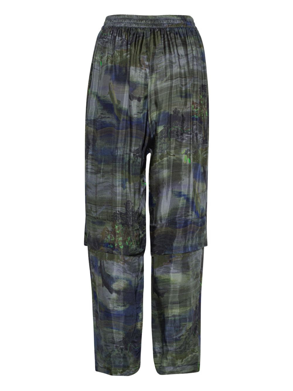 landscape-print drawstring straight trousers - 2