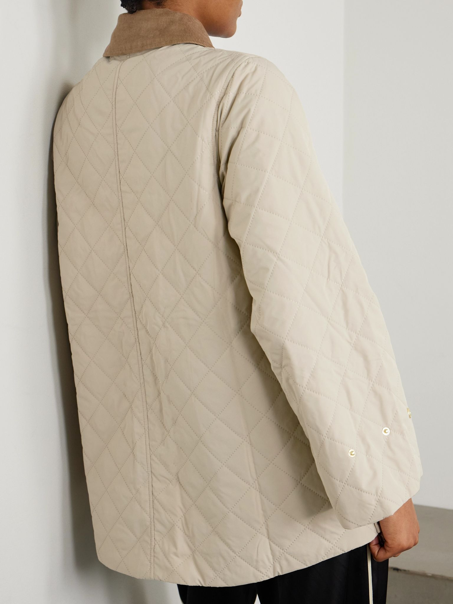 Corinne cotton corduroy-trimmed quilted shell jacket Sand - 4
